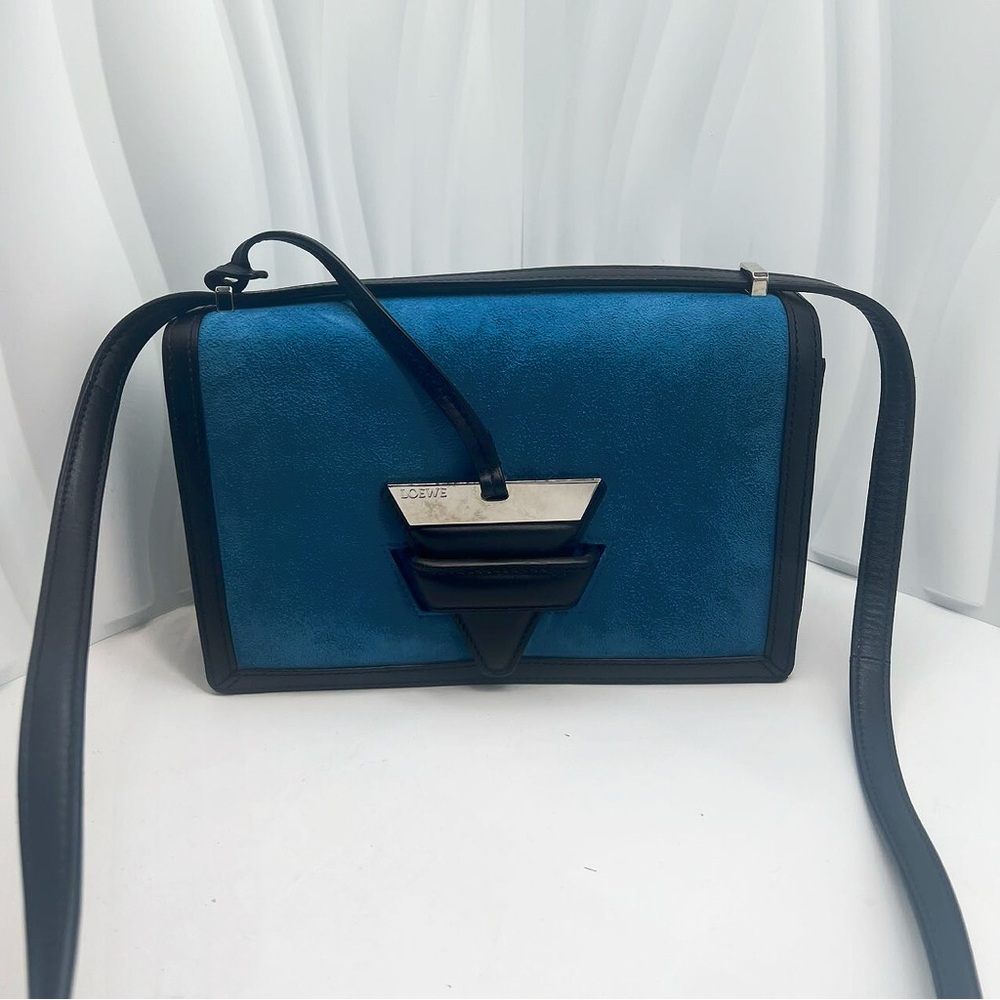 Loewe Blue Suede & Black Leather Shoulder Bag